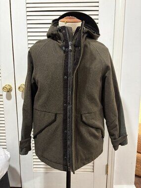 J.Crew Men's Wool Winter Parka Olive Green Hooded